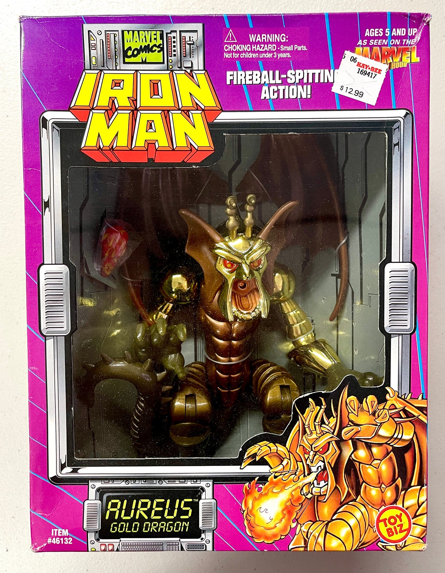 Vintage 1995 Marvel Iron Man – Aureus Gold Dragon Fire Spit Action Figure