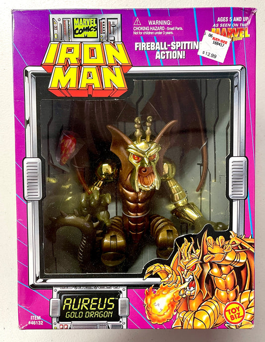 Vintage 1995 Marvel Iron Man – Aureus Gold Dragon Fire Spit Action Figure