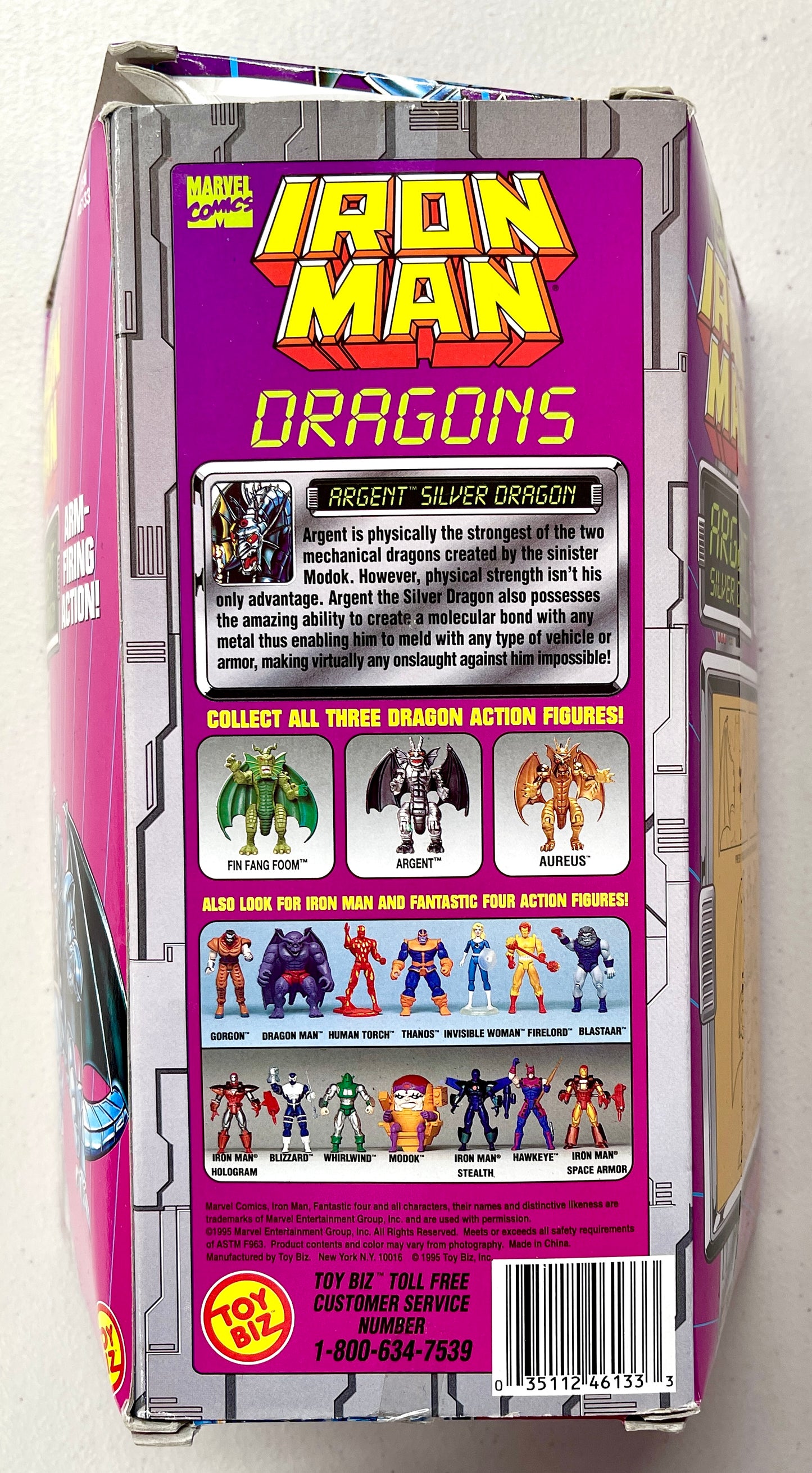 Vintage 1995 Marvel Iron Man – ARGENT Silver Dragon Action Figure (Arm-Firing Action)